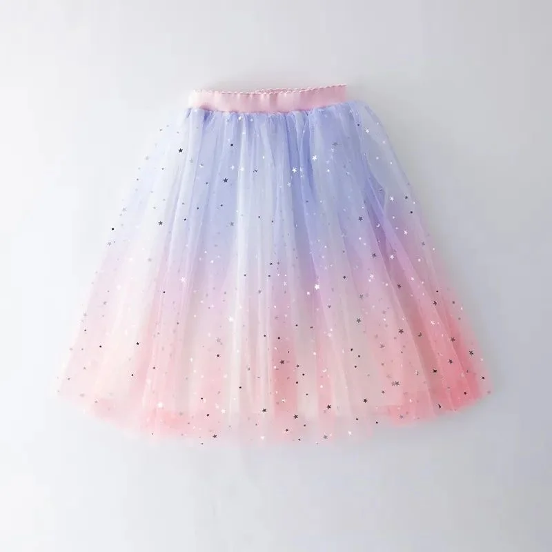 Girls Tutu Skirts Stars Print Princess Petty Girls Dancing Party Skirt Children Gradient Costume Clothes