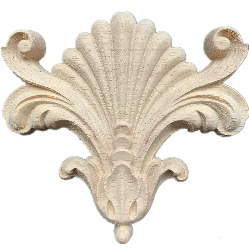 1PC 10cm Unpainted Floral Wood Carved Corner Applique Wooden Carving Decal Furniture Accessories Door Frame Wall Home Decor