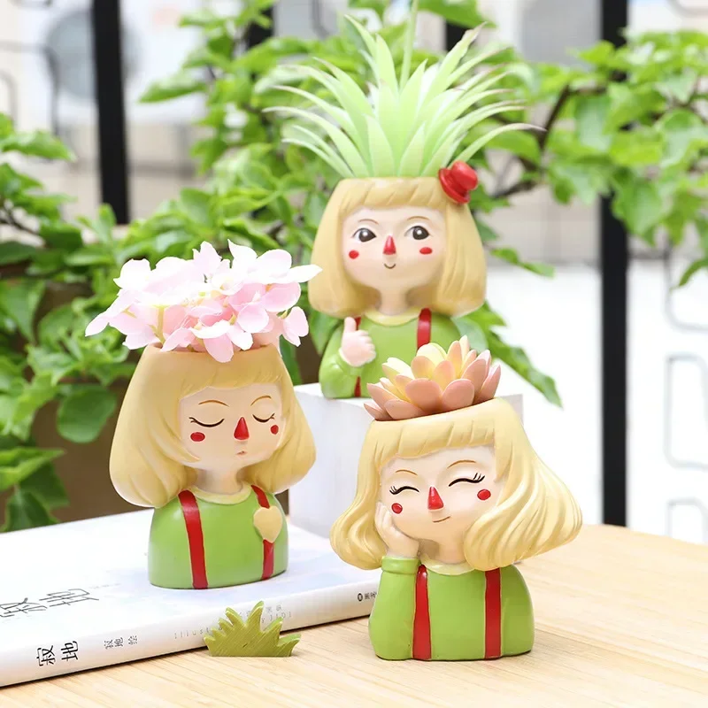 

Naughty Girl Small Plant Pot Resin Succulent Planter for Home Office Desk Mini Ornament Fairy Garden Flowerpot Decoration