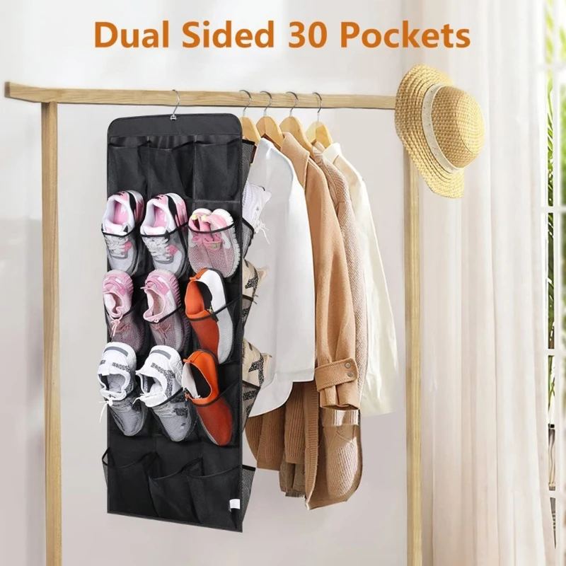 

H7EA Durable Shoe 30 Pocket Over the Door Shoes Rack Fabric Shoe Holder Bag