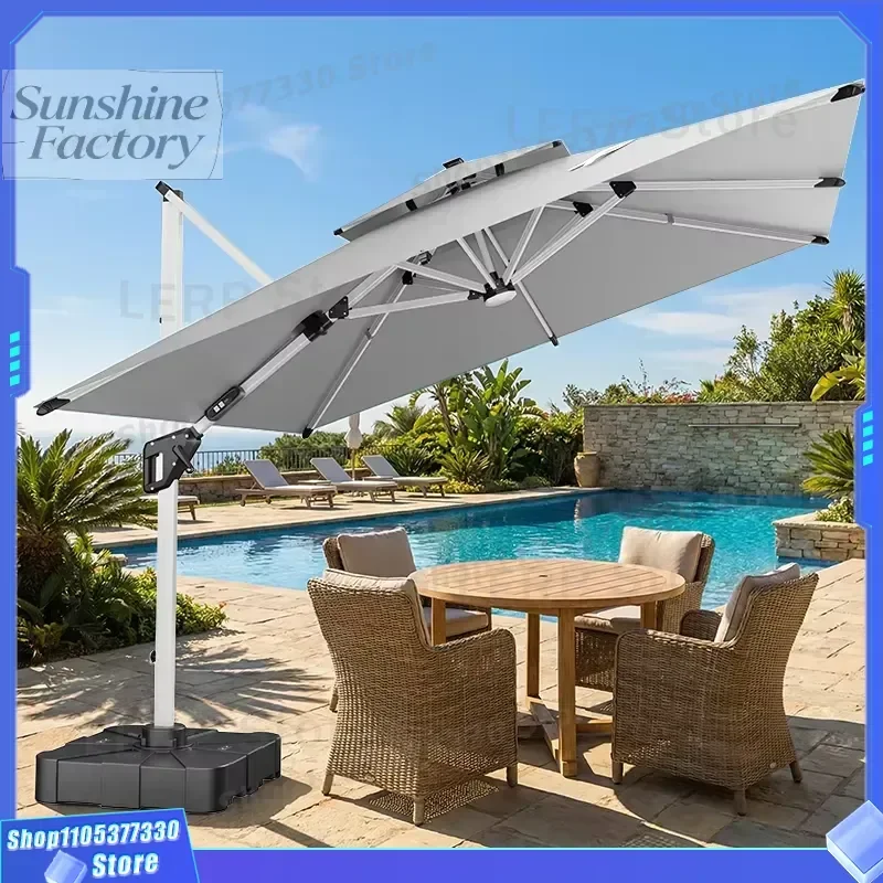 High-End Modern Waterproof Aluminum Double Canopy Outdoor Umbrella with Large Canopy for Hotel & Pool Use Patio Garden