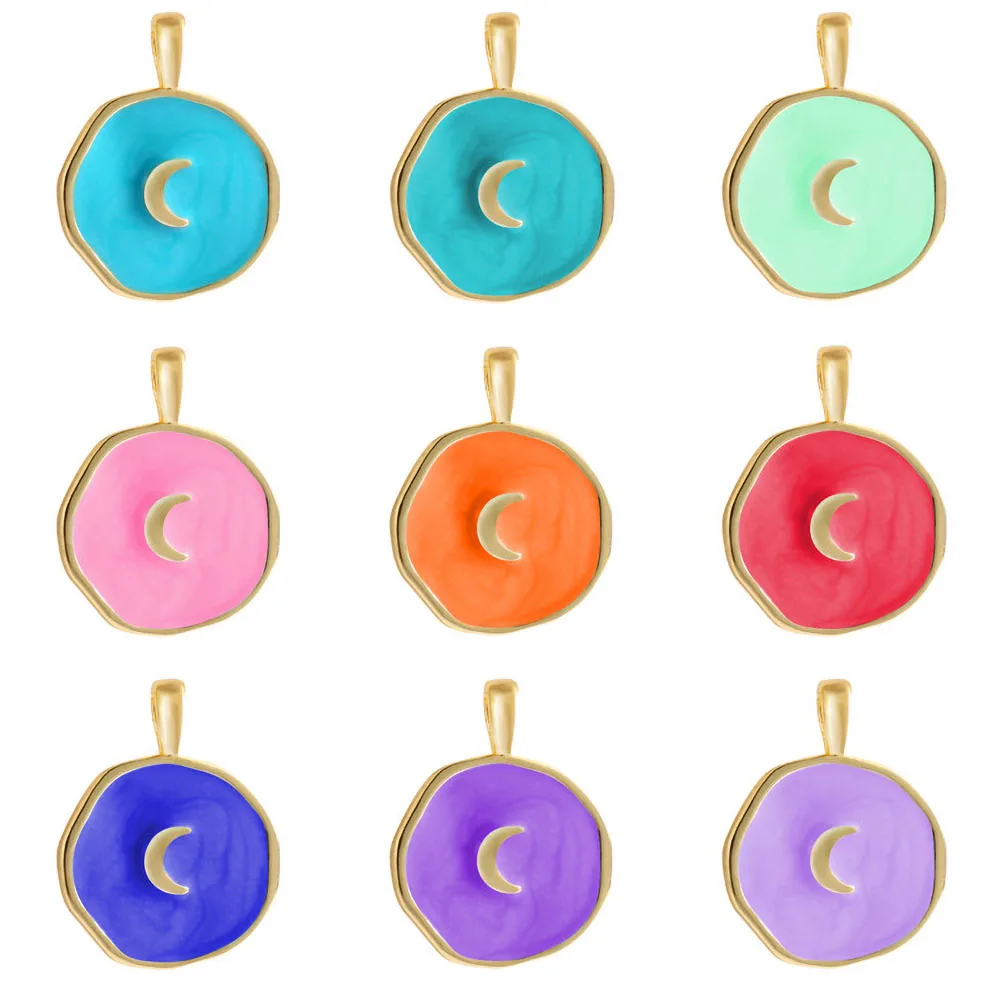 Ciondolo con ali di luna a stella rotonda smaltata in oro colorato per gioielli che fanno orecchini collana accessori fai da te fornitura