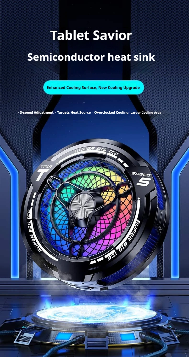 New 45W Semiconductor Tablet Cooler Large Area Powerful Cooling Magnetic RGB Phone Cooler for Pad/Gaming Phones with Lights
