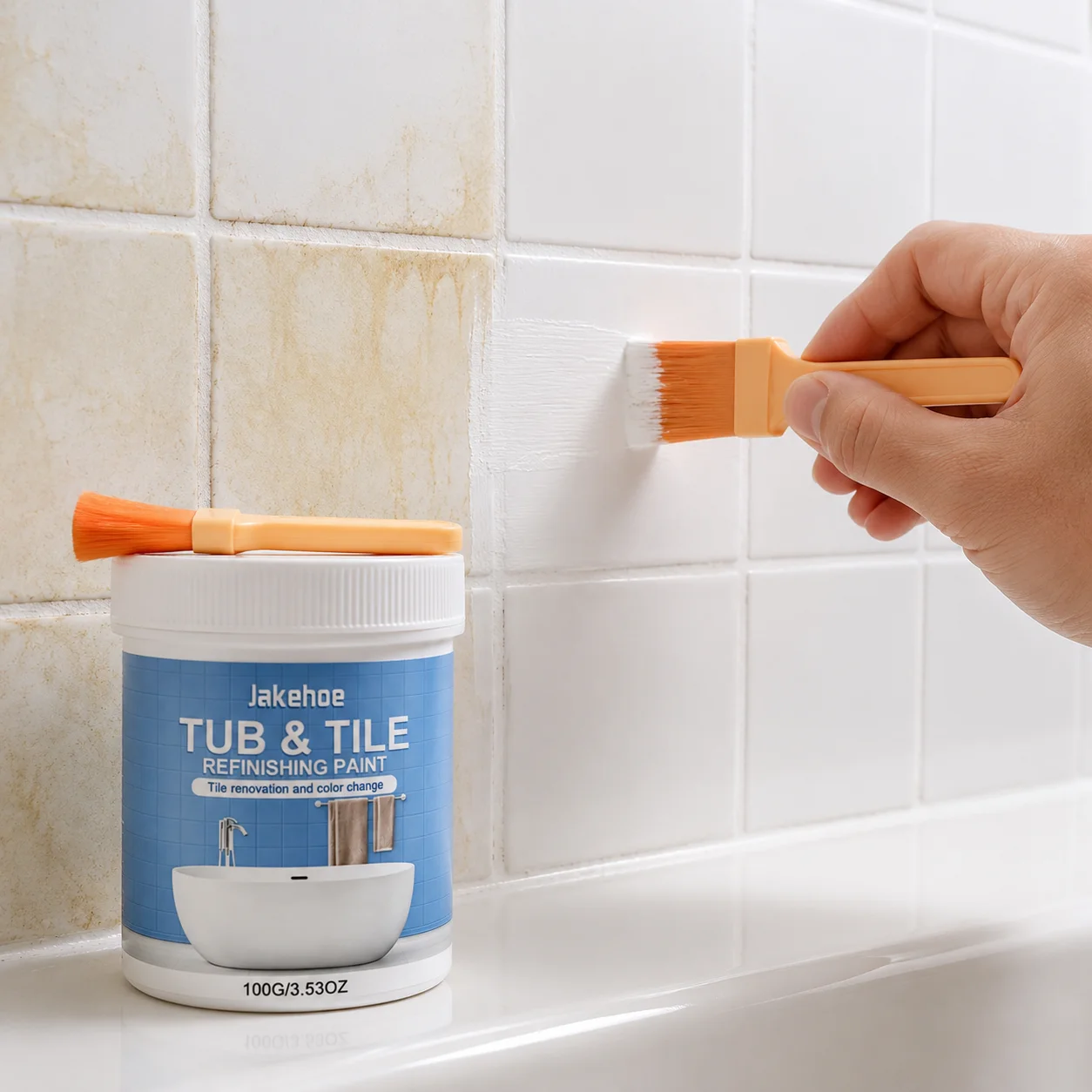 Tile Refinishing Paint Waterproof White Ceramic Coating for Kitchen Bathroom Wall Stain Cover Alkyd Resin Repair Kit Brush