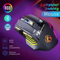 Ratón inalámbrico con Bluetooth para ordenador portátil, recargable, portátil, silencioso, ergonómico, retroiluminación RGB, Gamer, PC