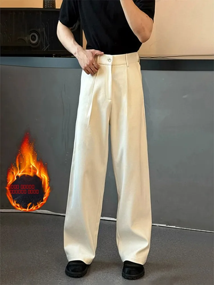 

Мужские повседневные брюки American Sle с высокой талией, на флисовой подкладке, весна-осень, прямые, широкие, драпированные, свободного кроя, в стиле кэжуал.