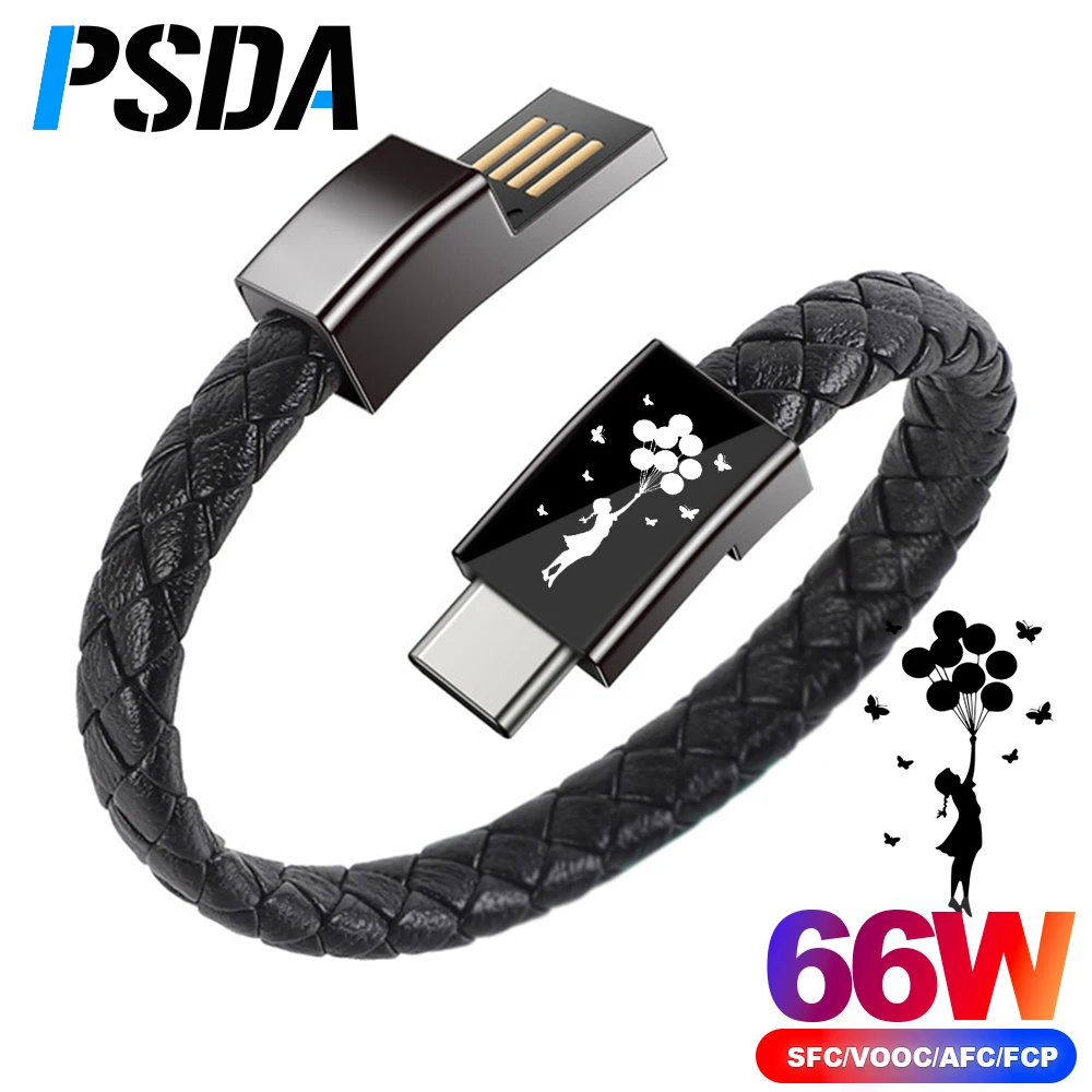 

PSDA 3D Gift Bracelet Type C USB Cable For Samsung A30 A50 Huawei Xiaomi mi Redmi Note 10 USBC Phone Fast Charge Cord Charger