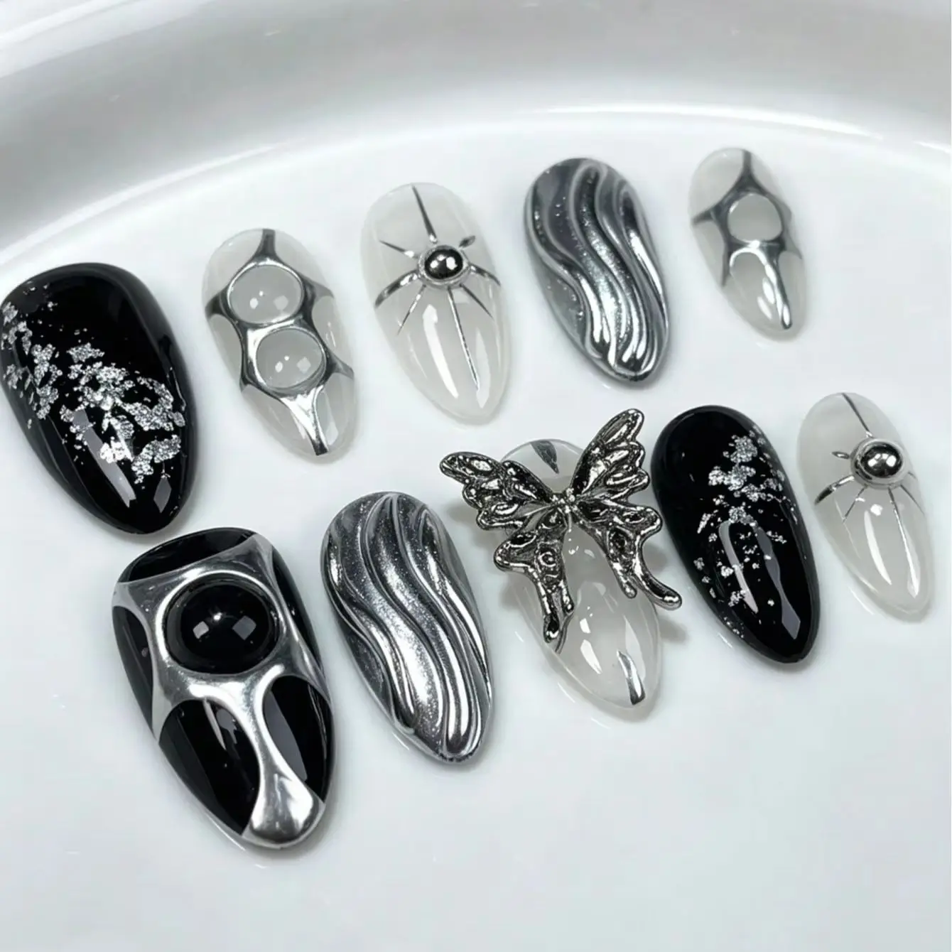 10-Piece Set Handmade Press On Nails, Fake Nails, Nail Supplies, Long Stiletto Shape, Handmade 3D Relief Craft, Featuring 3D Bow