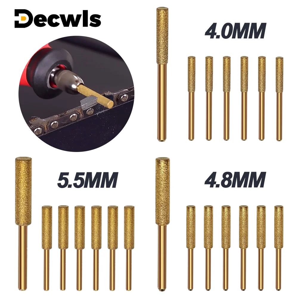 18pcs Chain Grinding Head Set, Chainsaw Sharpener,40mm/4.8mm/5.5mm Titanium Coated Diamond Chain Saw Jewelry Stone Grinding Tool