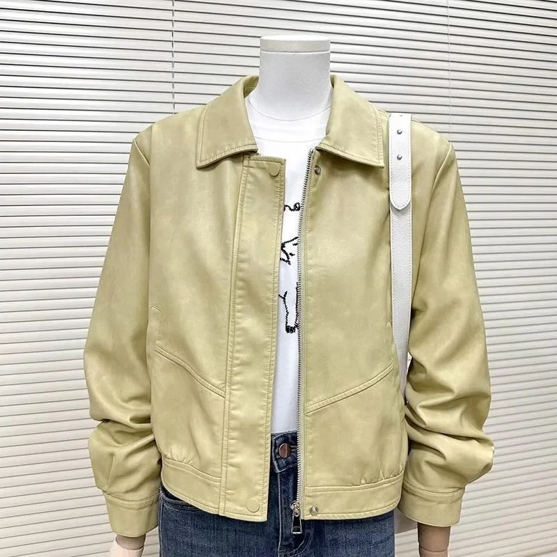 Korean Lady Long Sleeves Faux Leather Tops Coat Spring Autumn Women Casual Leather Outwear Femme Fashion Loose Pu Leather