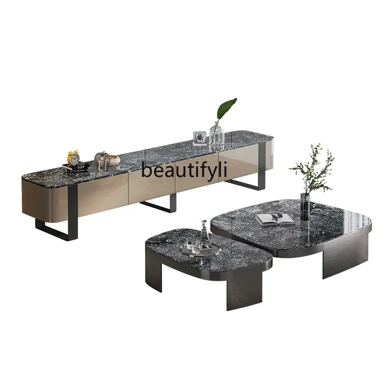 

S Italian Light Luxury Living Room Home Tea Table Combined Tea Table Special-Shaped Stone Plate Advanced Tea Table