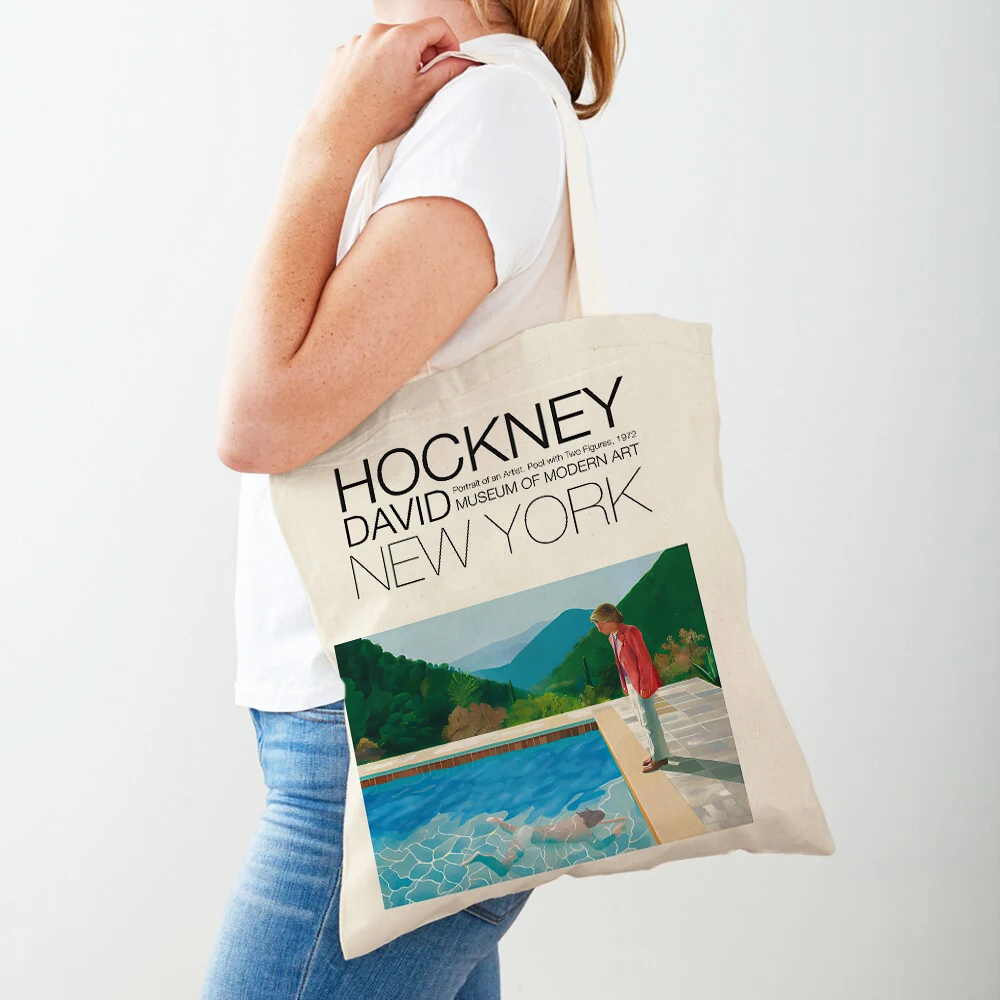 David Hockney Sunbather Pool Deckchairs Handbag Foldable Women Shopper Bag Harajuku Style Canvas Tote Lady Cloth Shopping Bags