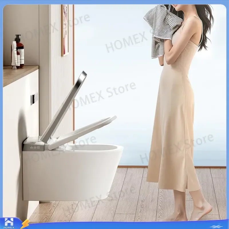 Smart Wall Hung Toilet Automatic Lid Electric Bidet Seat Heated Soft Close Water Saving Flush Modern Bathroom Sanitary Ware