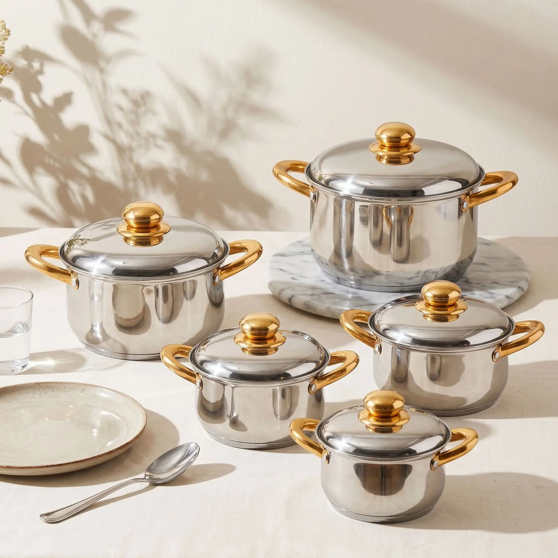 

HYS stainless steel soup pot set thickened 5-layer bottom double-handled soup pot stew pot