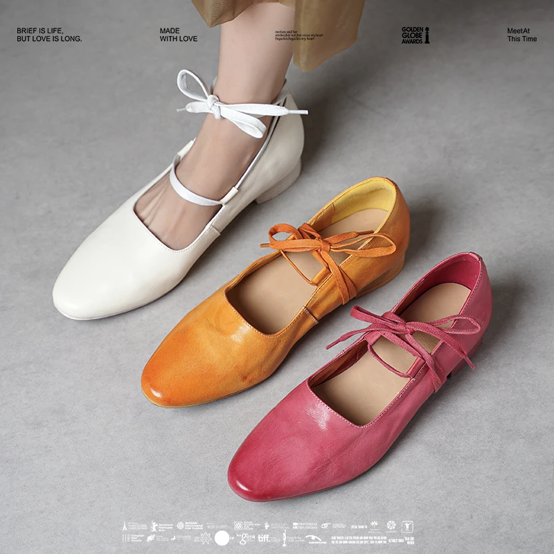 امرأة ماري جين ربيع الخريف النمط الفرنسي أحذية بسيطة اليدوية جلد الحصان أنيقة الدانتيل متابعة أحذية السيدات جلد طبيعي #5
