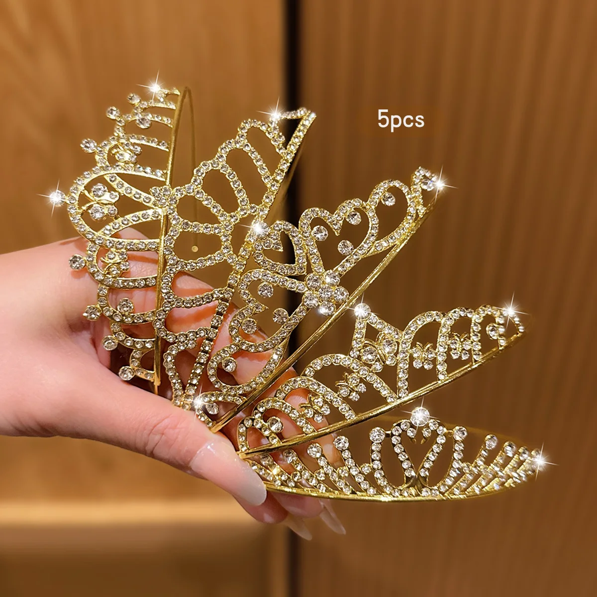 5 random styles of headwear, golden princess crown headband