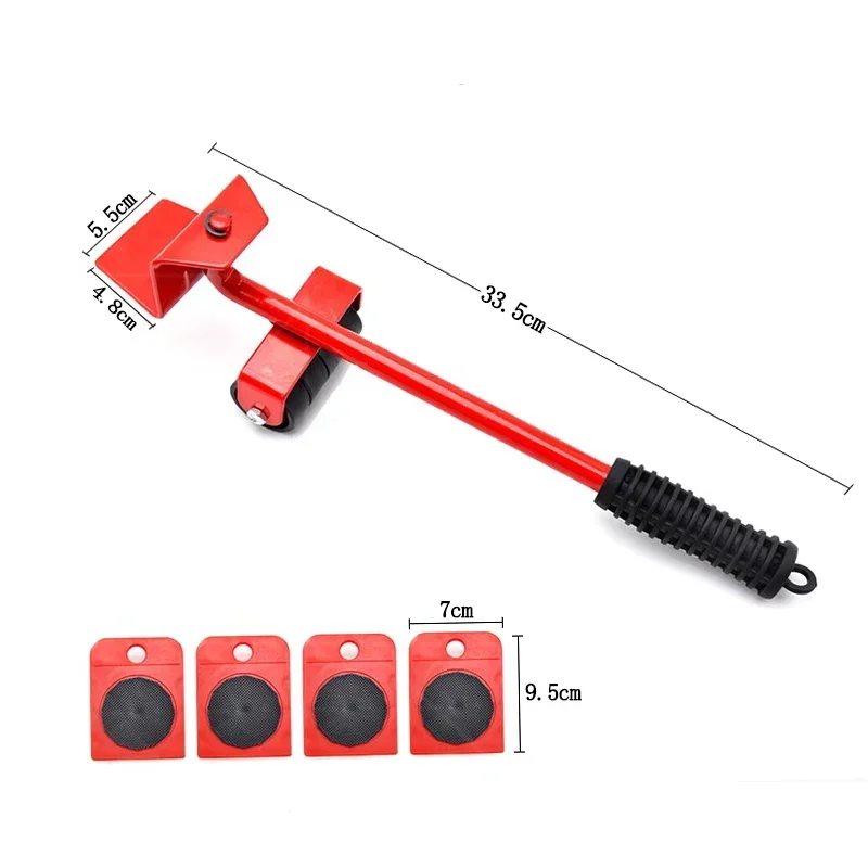 5Pcs/set Furniture Mover Tool Set Heavy Stuffs Moving Roller with Bar Furniture Mover Lifter with Wheel Professional Moving Tool