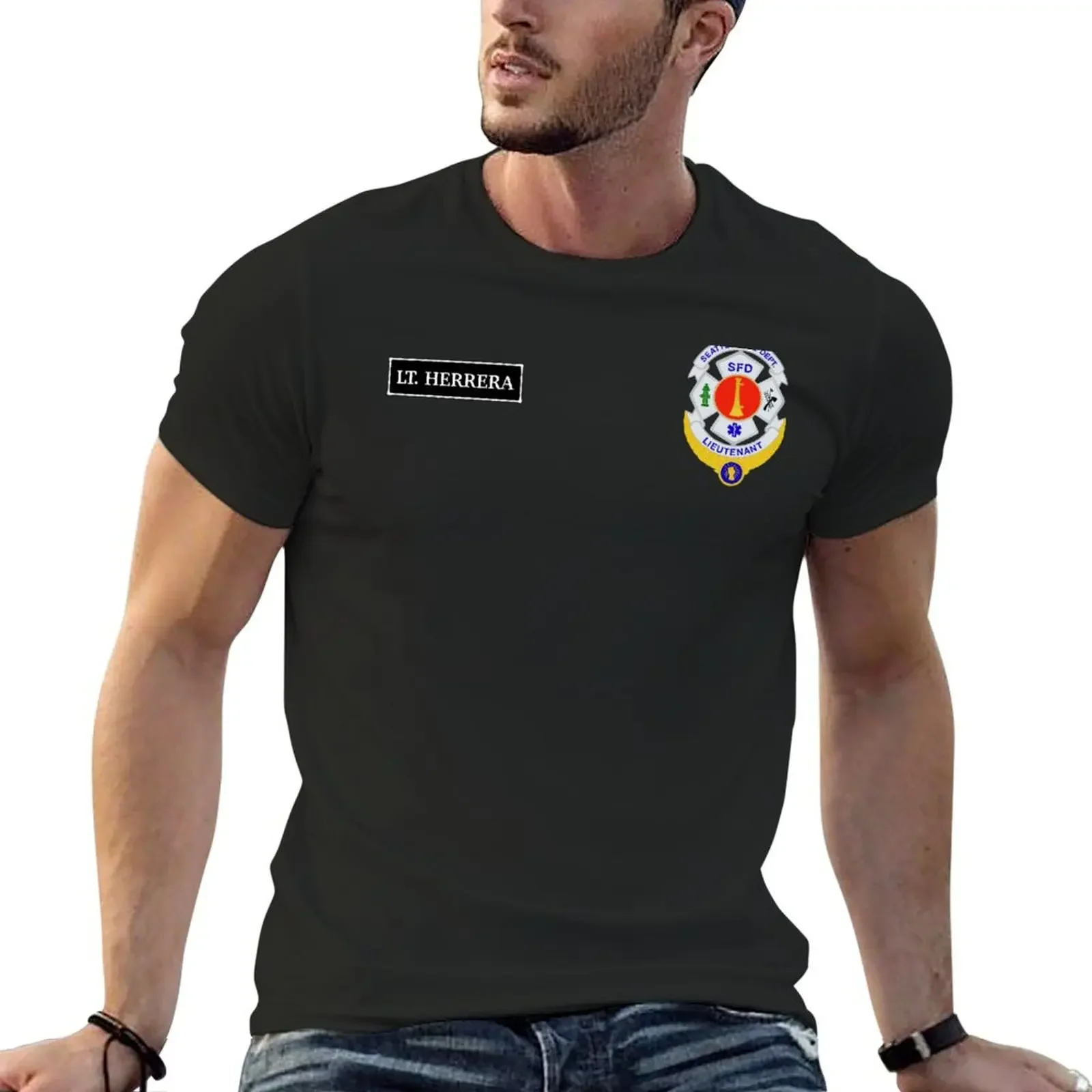 

STATION 19 - LT. HERRERA - SHIRT WITH BADGE T-Shirt blacks oversized t shirt t shirt men 100℅ cotton