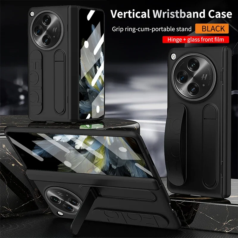 Case For OPPO Find N3 N2 360° all inclusive Wristband Holder With Hinge Skin Feel Shockproof Hard Mobile Phone Case Cover