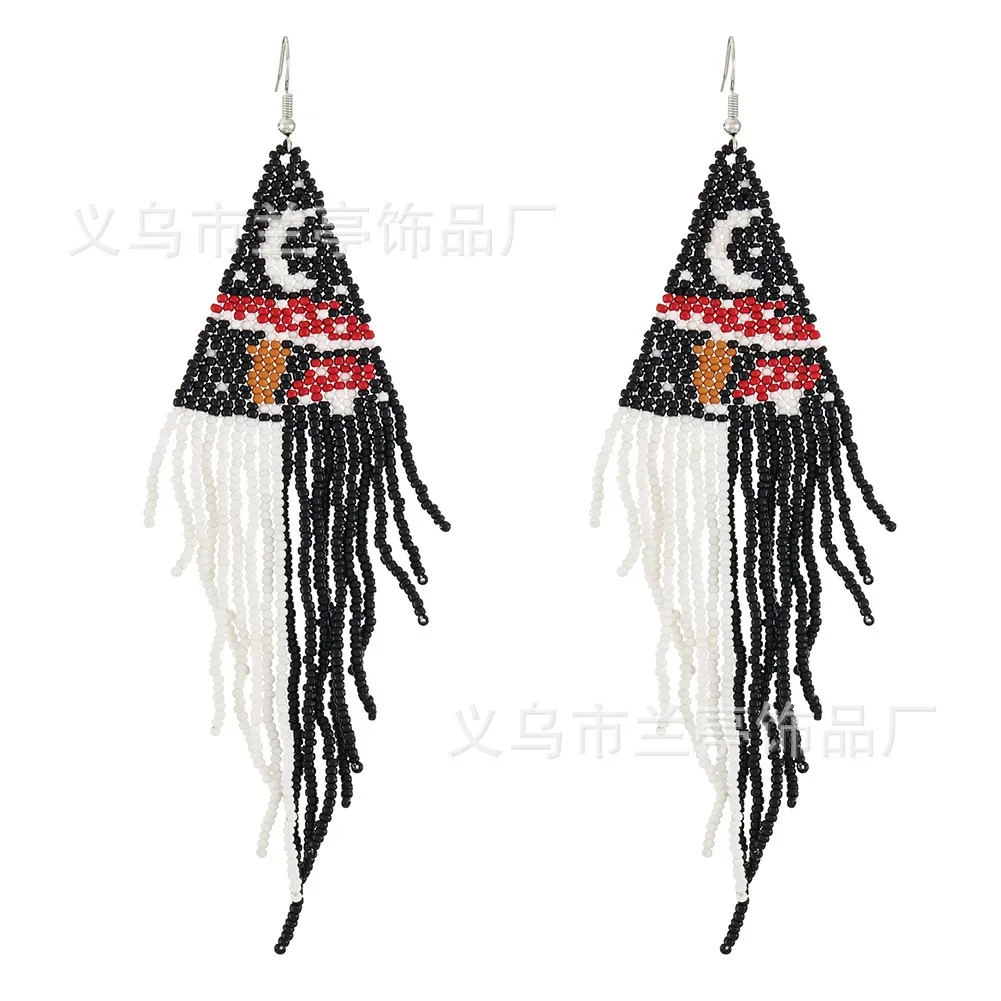 

Серьги из рисовых бусин Bohemia, с подвесками-кисточками, ручной работы, из сплава, оригинальный дизайн, универсальные, в национальном стиле.