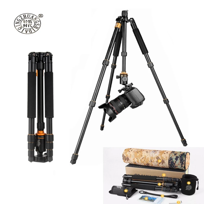 QZSD Q999S ถ่ายภาพระดับมืออาชีพอลูมิเนียมคุณภาพสูงชุดขาตั้งกล้องพับ Monopod Ball Head สำหรับเดินทางกล้อง DSLR