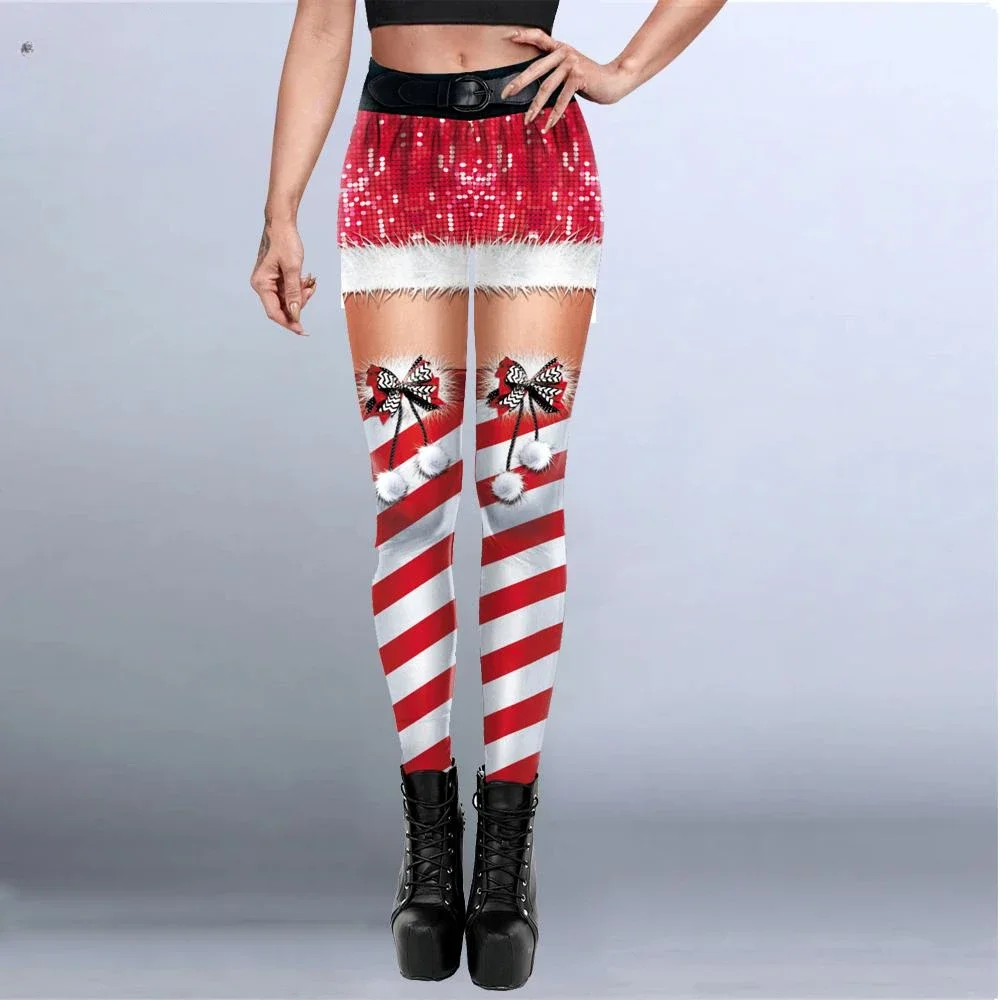 Elf Leggings Christmas Pants Santa Claus Cosplay Costume Xmas Women Leggings Sexy Tights Gym Trousers Mujer Party Pants