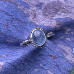 HOYON Natural Aquamarine Ring s925 Sterling Silver Vintage Nepalese Bamboo Women's Ring Valentine's Day Gift Jewelry Never Fade