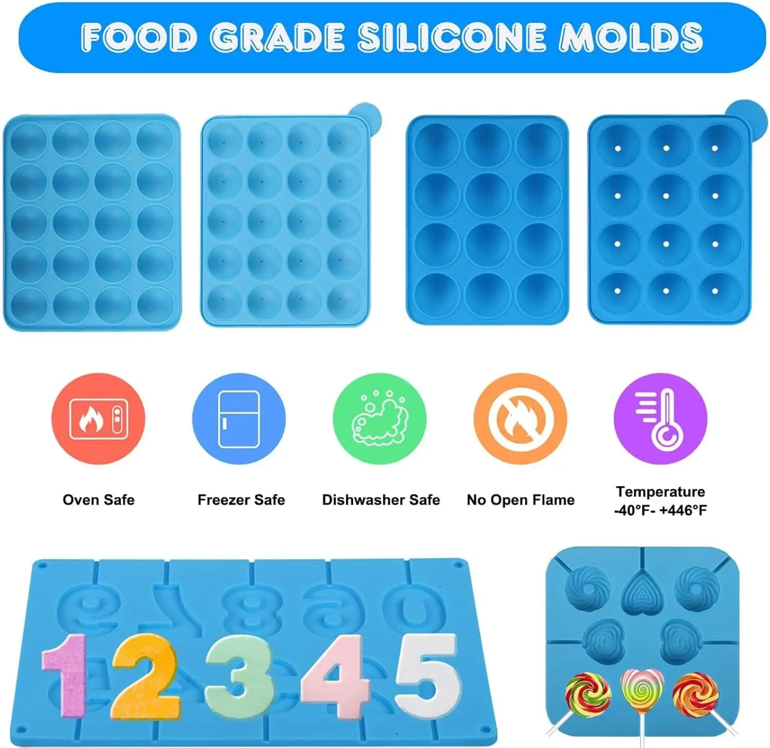 طقم صانعة الكيك مكون من 554 قطعة - قوالب مصاصة من السيليكون لمستلزمات الخبز مع حامل عرض ثلاثي الطبقات |   وعاء ذوبان حلوى الشوكولاتة