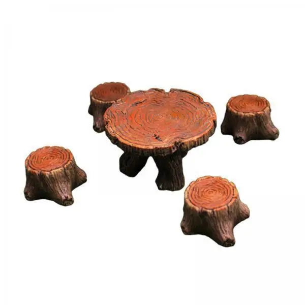 3x 5 Pieces Fairy Tree Stump Stool And Table Set Chair Set Garden Stumps Figurines