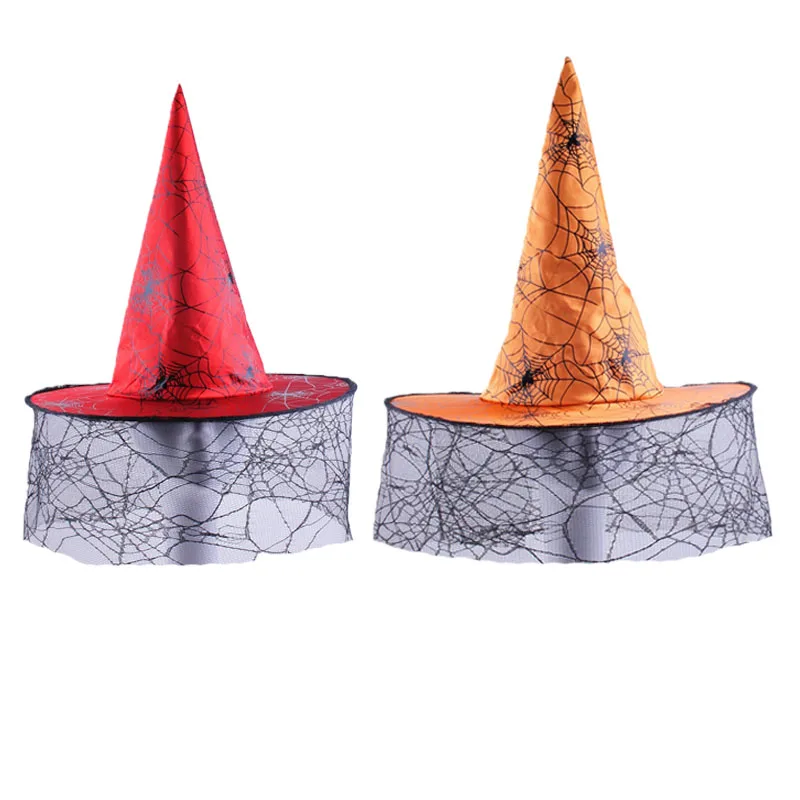 Spider Web Gauze Halloween Witch Hat - Halloween Costume Witches Hats for Women Kids