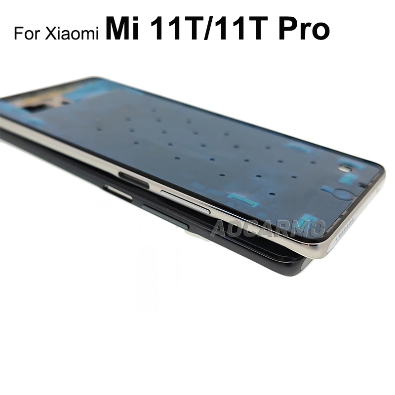 Aocarmo For Xiaomi 11T Mi 11T Pro Middle Frame With Side Keys Bottons Replacement Parts