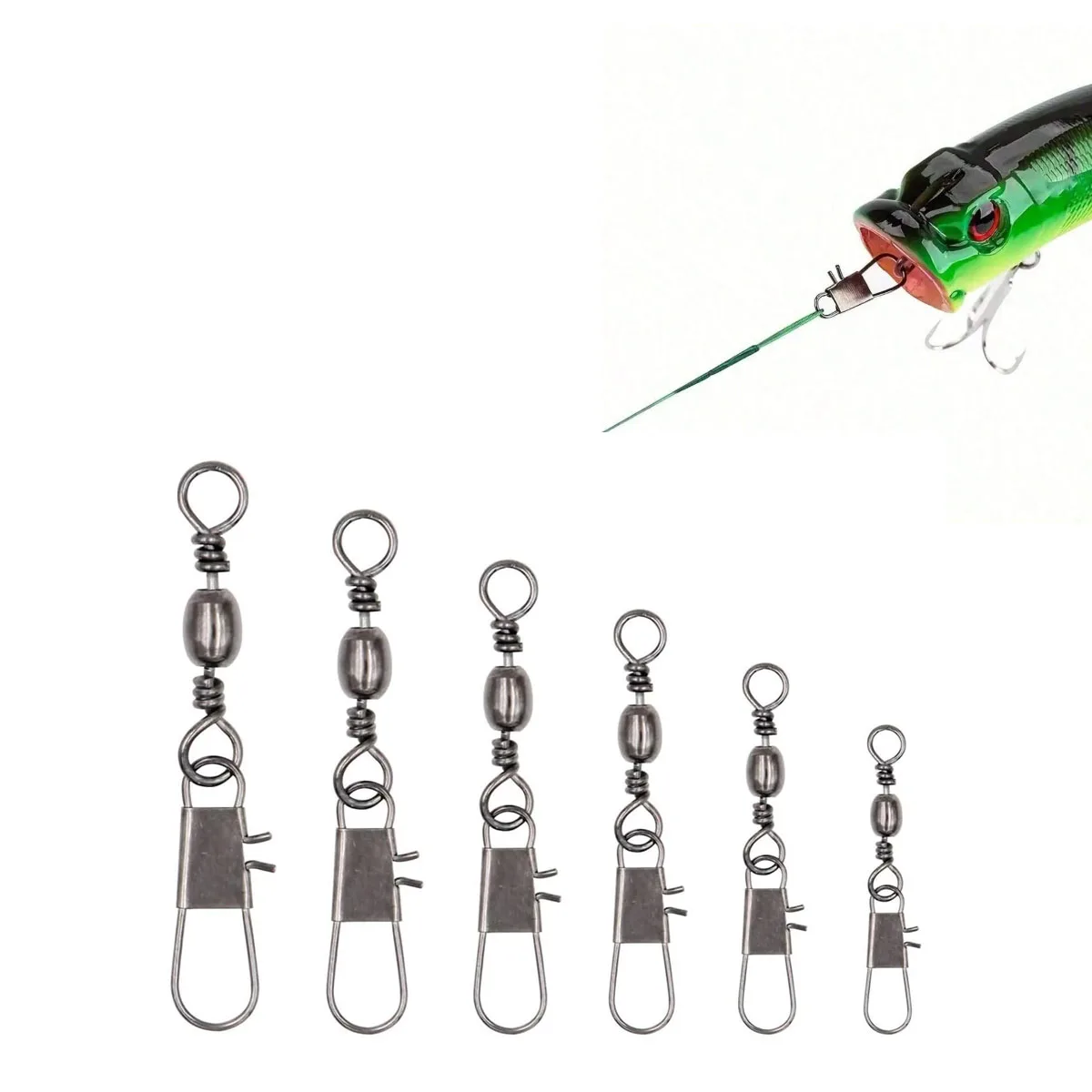 

Вертлюги для рыбалки, вертлюги для ствола, безопасные блокировочные защелки из нержавеющей стали, соединитель для приманки для лески, пресной и соленой воды