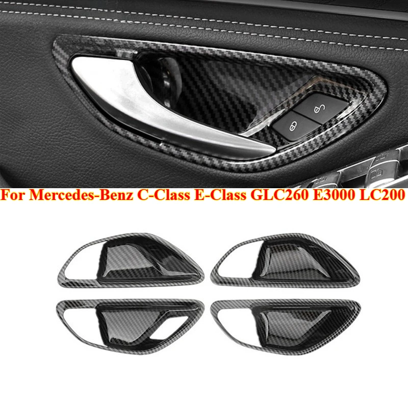 

4PCS Carbon Fiber Look Car Interior Door Handle Door Bowl Cover Trim Frame For Mercedes-Benz C-Class E-Class GLC260 E3000 LC200