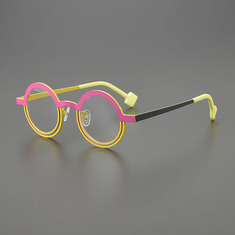 Patchwork color ultra-light titanium round glasses frame, niche fashion, personality, retro artistic optical prescription glasse