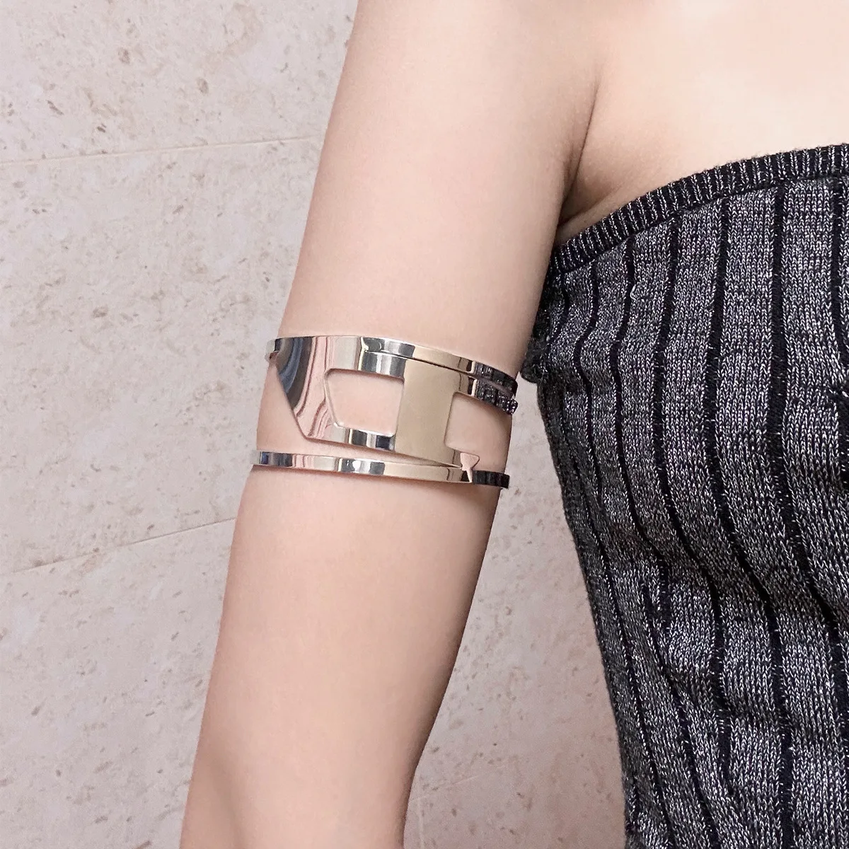 Stackable Metal Stripe round Ring Bracelet Women's New Style Personality Retro Minimalist Narrow Version Bracelet Jewelry