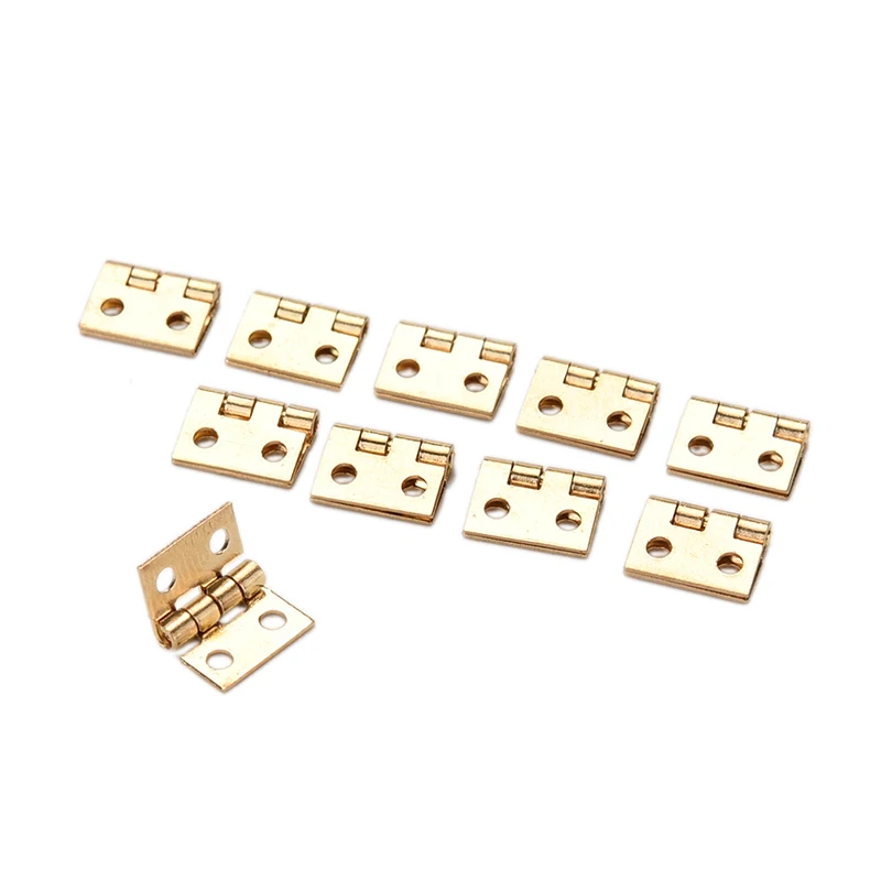 10Pcs Brass Plated Mini Hinge Small Decorative Jewelry Wooden Box Cabinet Door Hinges With Nails Dollhouse Furniture Accessories