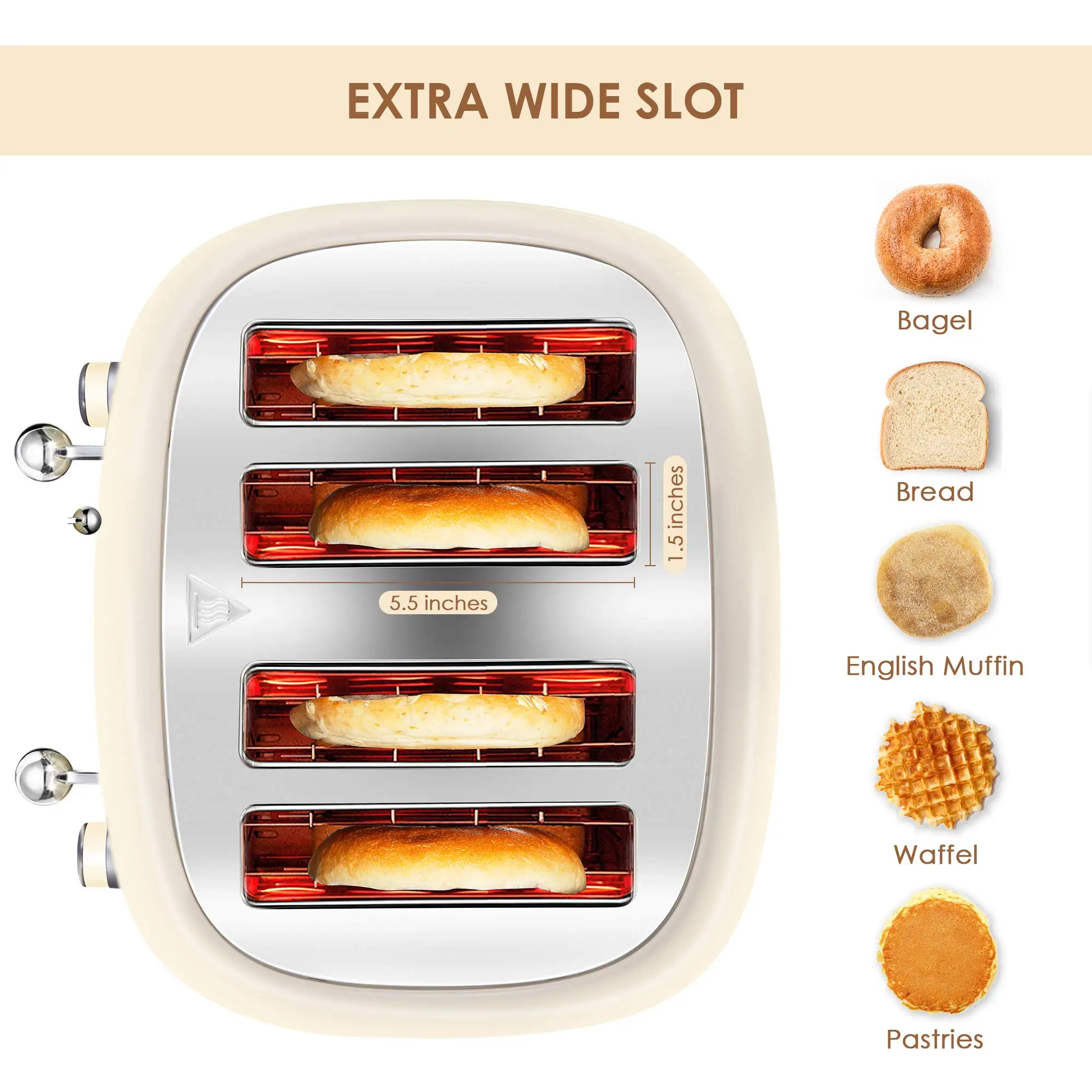 Ascoli 4 Slice Wide Slot Bread Toaster Good Motor to Bake Evenly Reheat 7 Level Shade Toaster