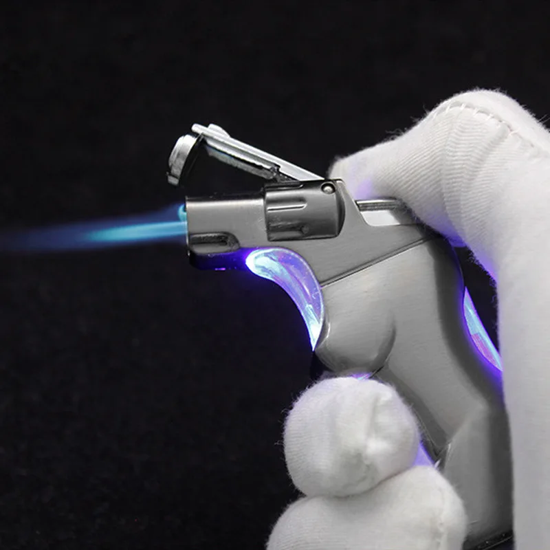 Human-shaped Lighter, Windproof Butane Jet Torch with LED Light and Flame Locking Function, Suitable for Male Parties and Gifts