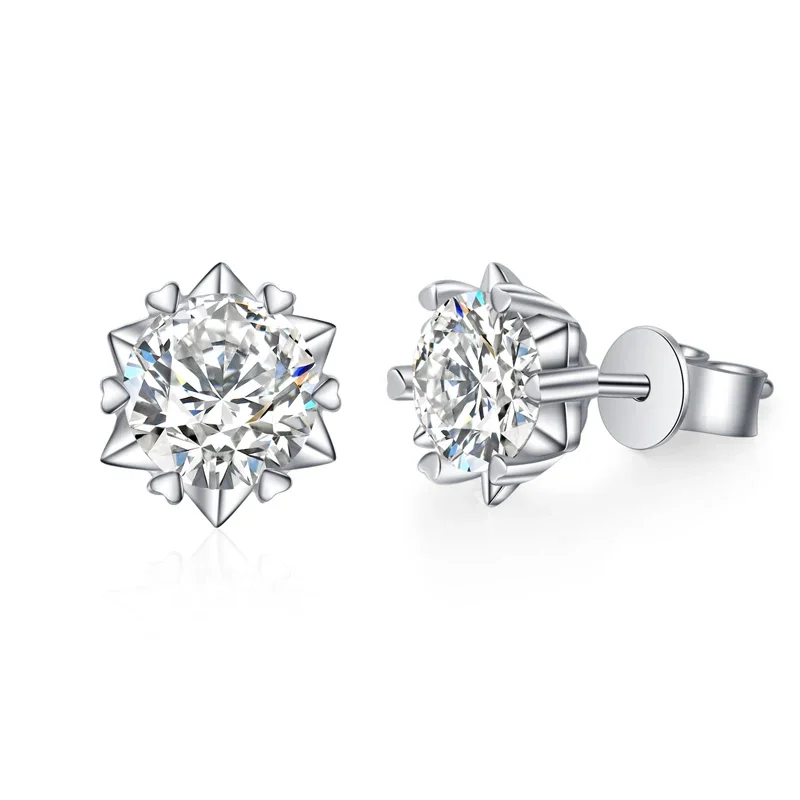 NASIA Moissanite Stud Earrings 1CT 2CT White Gold Plated Sterling Silver Lab Diamond Snowflake Ear Studs For Women 2026