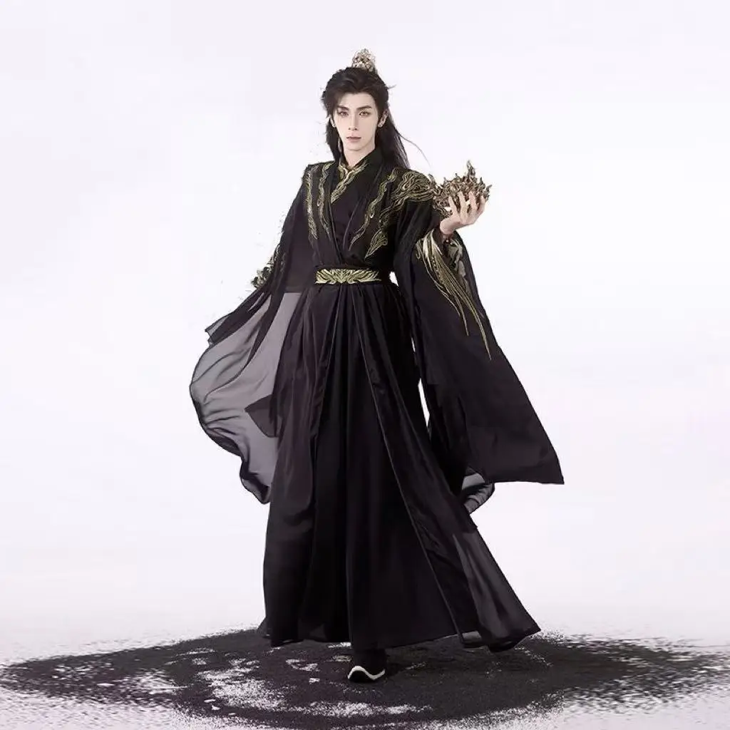 Dark Black Halloween Hanfu Men Women Traditional Chinese Embroidered Clothing Carnival Event Wuxia Cosplay Costume Hanfu Male