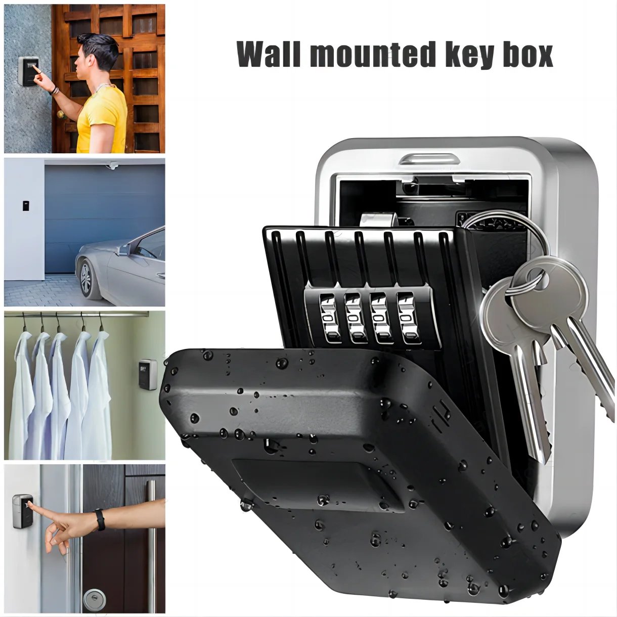 Wall Mount Key Lock Box 4 Digit Password Code Security Lock No Key for Home Office Key Safe Secret Storage Box Organizer