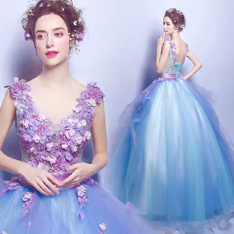 Long Blue fairy lady girl women prom dress party evening dress performance dress