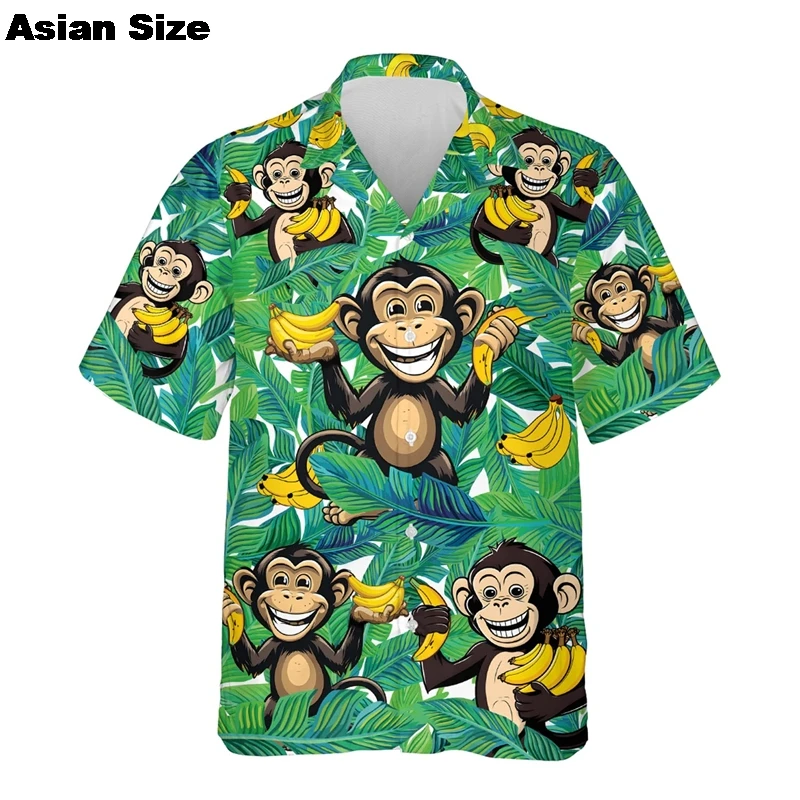 New Summer Hawaii Fruit Banana Monkey 3D Printed Beach Shirt Casual Aloha Shirts For Men 2025 Hip Hop Animals Y2k Blouses Tops