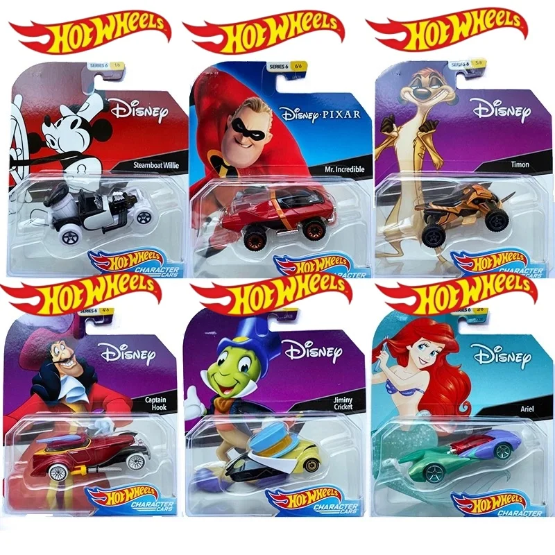 Mattel Hot Wheels Disney 6 Series 1/64 Pluto Anna Olaf Pumbaa Wall Elsa Belle Baymax Collectible Car Toys Diecast Vehicle Gift