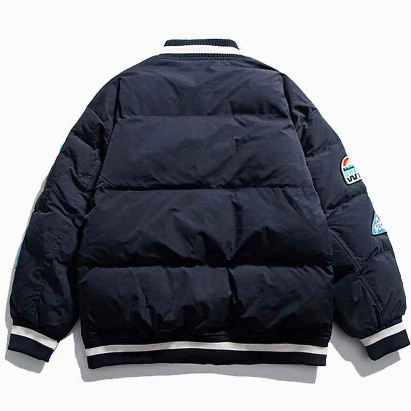 Winter Baseball Parkas Jacket Men Streetwear Retro Patch Thicken Warm Padded Coat Harajuku Fashion Loose Jackets 2022
