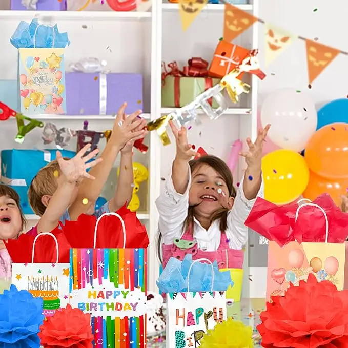 40PCS Birthday Party Kraft Paper Bags Wholesale Gift Gift Packaging Bags Cartoon Customizable Shopping Tote Bags