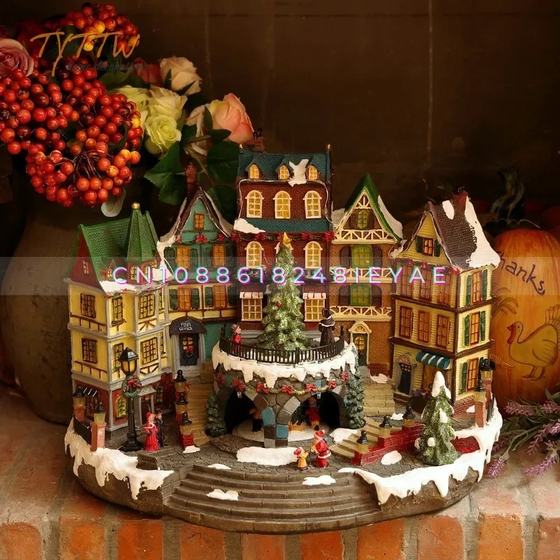 European Style Country Town Villa House Christmas Music Lighting Restaurant Atmosphere Scene Layout Decorations