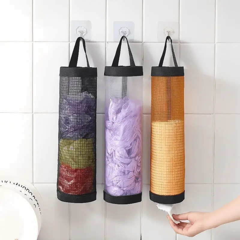 Hanging Mesh Plastic Bag Dispenser Large Capacity Easy Access For Home Storage For Kitchen Recycling Containers