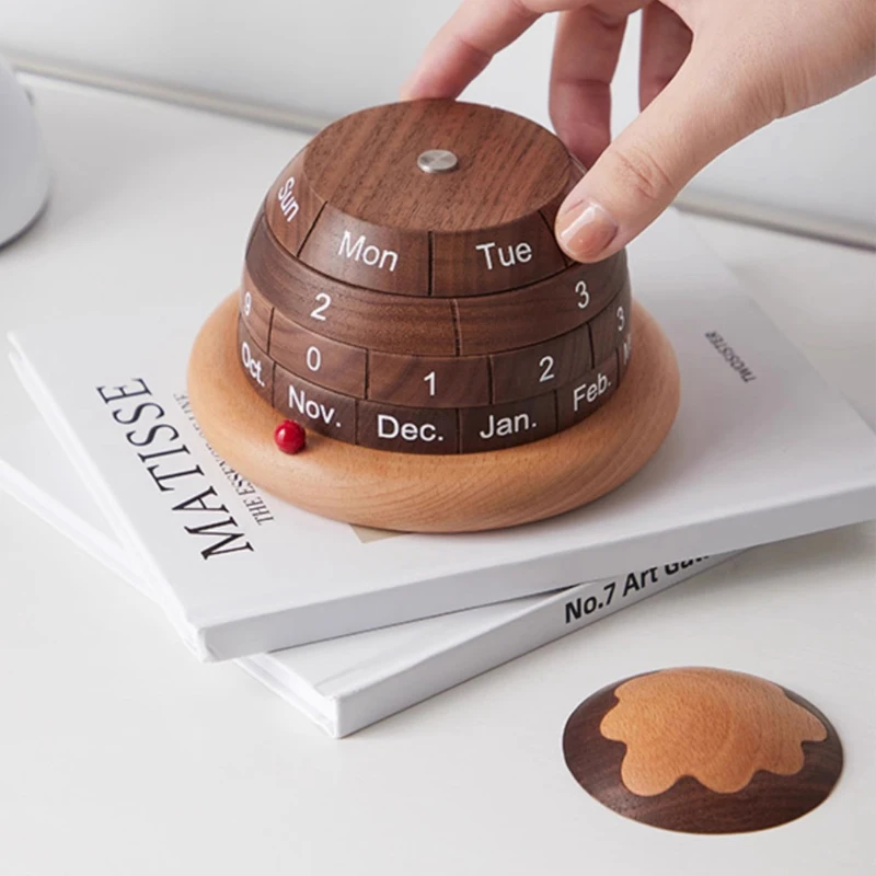 Planet Perpetual Calendar Wooden Rotation Desk Fidget Toys For Office For Adults Unique Creative Idea Gifts