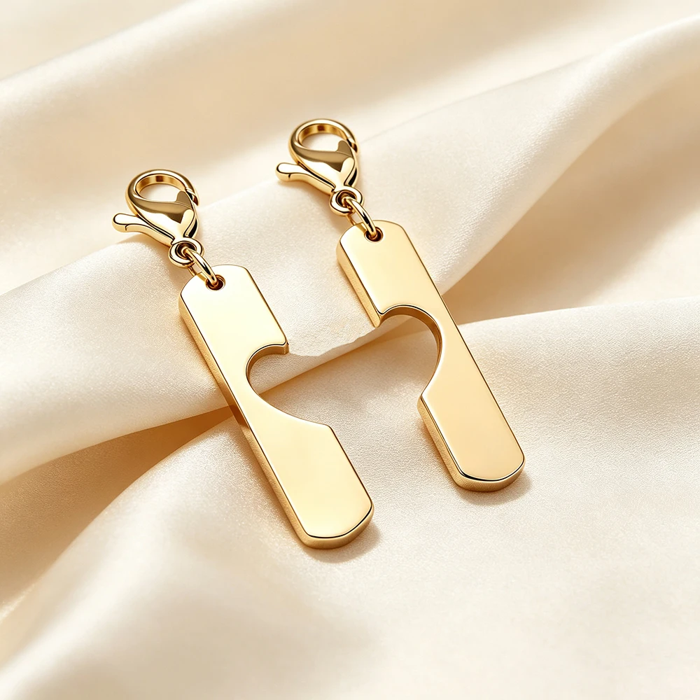 Fnixtar 10pair Round Rectangle Split Heart Pendant Keychain Key Holder DIY Bag Charms Wholesale